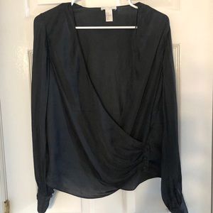 Black Long Sleeve Wrap Top